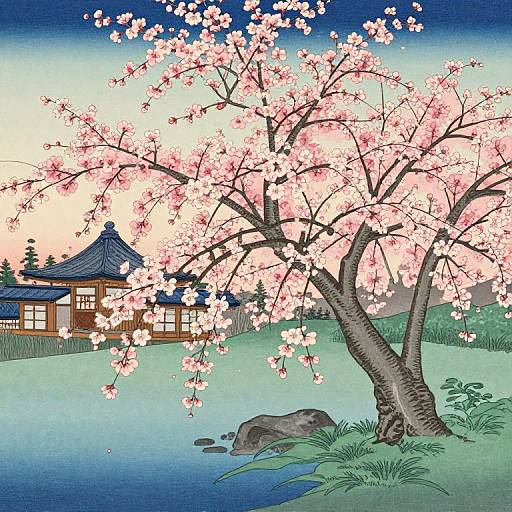 Cherry Tree Blossom in Ukiyo-e Style