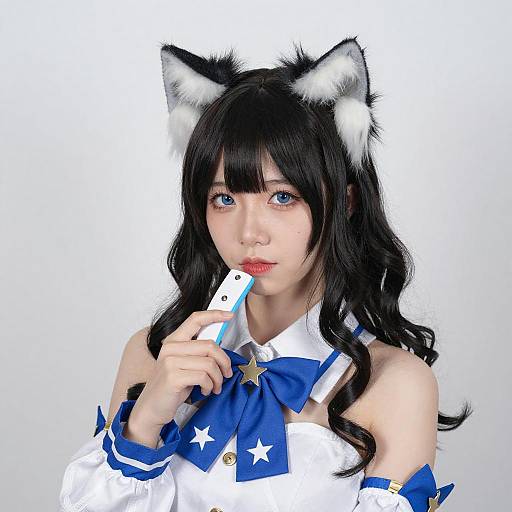 Asian Woman in Blue Star Cosplay