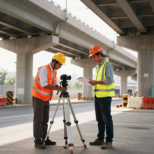 Construction Workers Under Highway Overpass