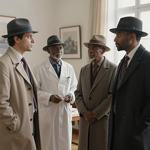 Four Men in Indoor Meeting Scene