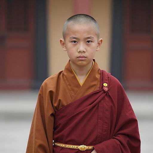 Young Buddhist Monk in Traditional Robes