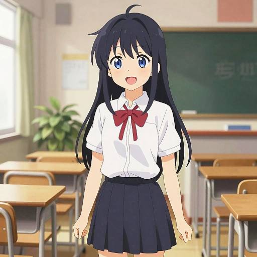 Cheerful Anime Loli in Classroom