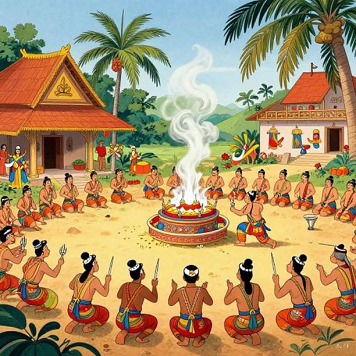 Colorful Khmer Civilization Ritual Cartoon