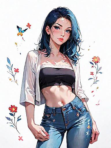 Realistic Comic-Style Woman in Floral Bandeau