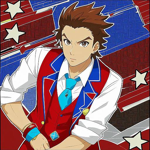 Illustration of Apollo justice, ace attorney in the style of Yuureidoushi (yuurei6214)