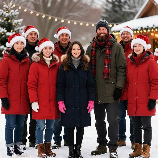 Festive Snowy Group Portrait Outdoors