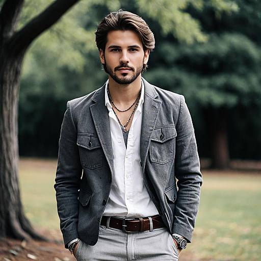 Stylish Man in Grey Jacket Outdoors