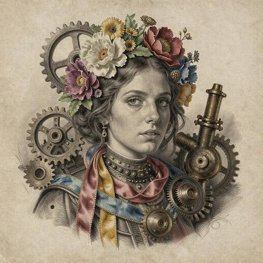 Realistic Woman Portrait with Steampunk Elements