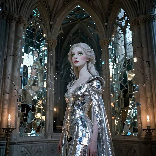 Ethereal Mirror Queen in Gothic Cathedral