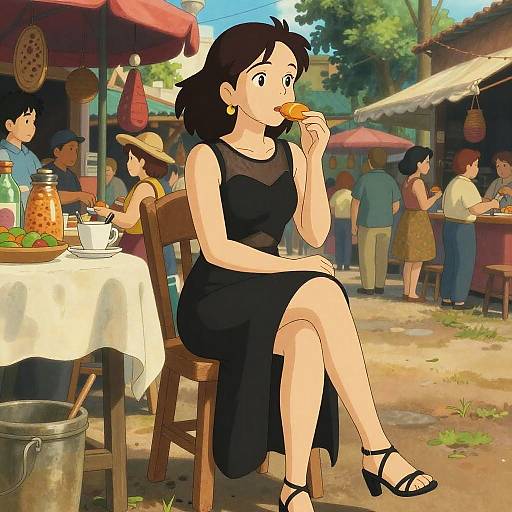 Woman in Black Dress at Mexican Street Market