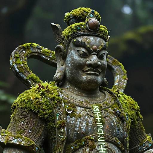 Ancient Guardian Statue with Glowing Runes