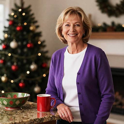 Warm Holiday Scene with Smiling Woman