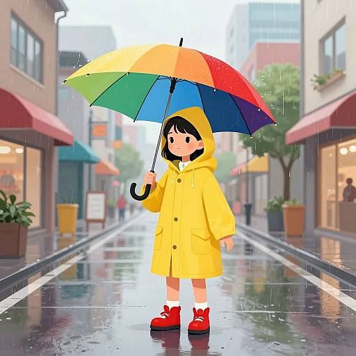 Young Girl in Rainy Urban Scene