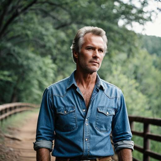 Mature Man in Denim Shirt Outdoors
