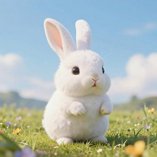 Cute Kawaii White Bunny in Meadow