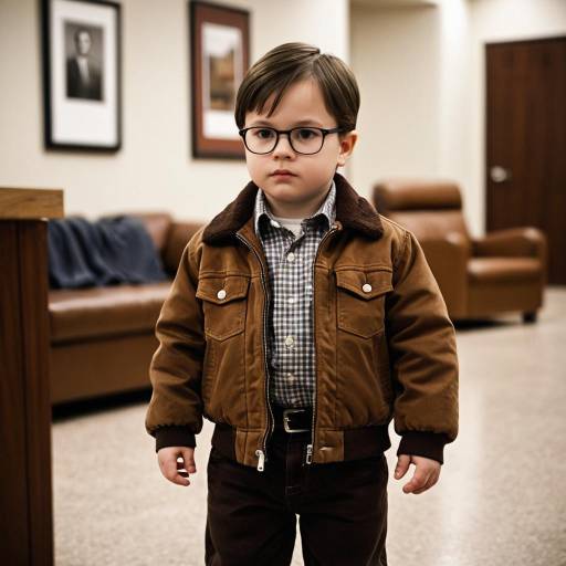 Young Boy in Brown Jacket and Glasses Indoors