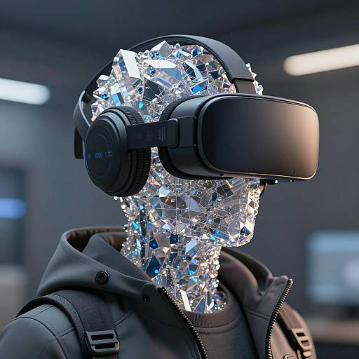 Crystalline Futuristic Figure Wearing VR Headset