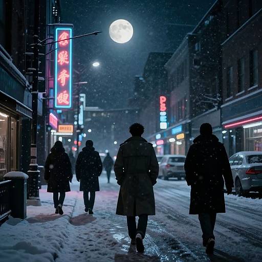 Cyberpunk Snowy Night Noir Scene