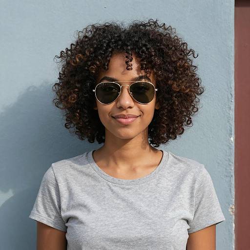 Young Woman with Curly Afro and Sunglasses