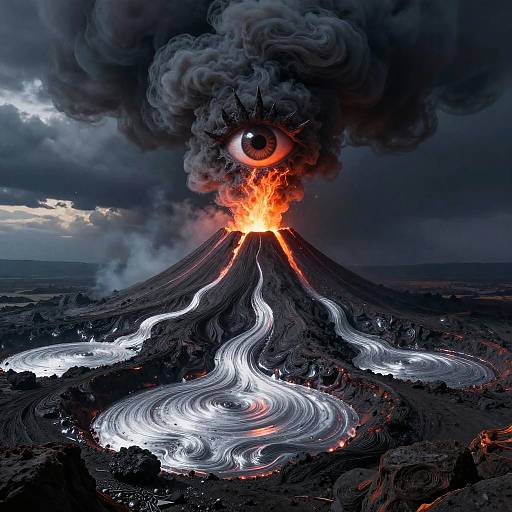 Volcano Erupting with Demonic Eye Smoke