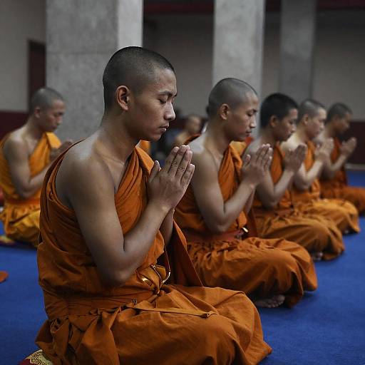 Serene Buddhist Monks in Prayer
