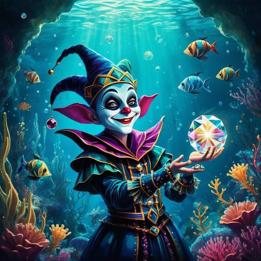 Surreal Underwater Jester with Crystal