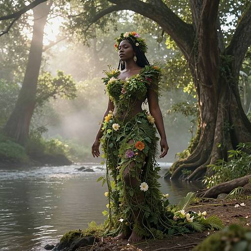 Serene Nature Goddess by Riverbank