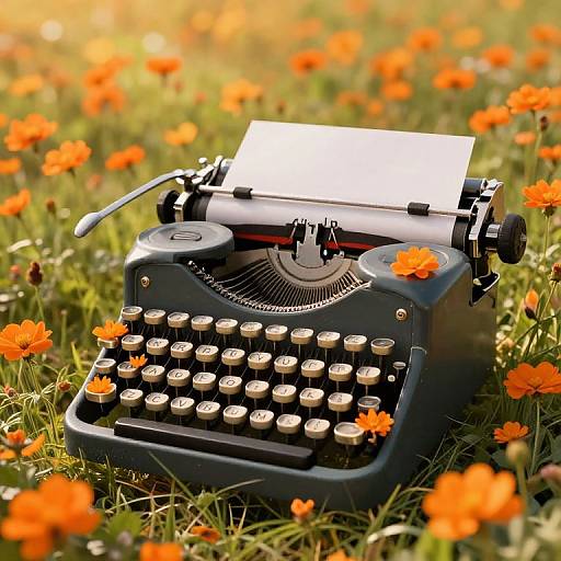 Vintage Typewriter in Blooming Meadow