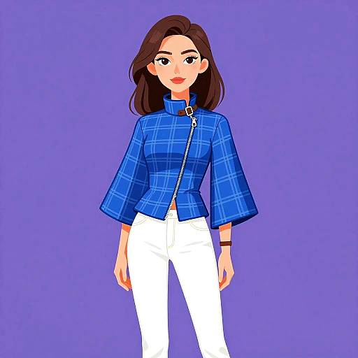 Stylish Woman in Blue Plaid Cape