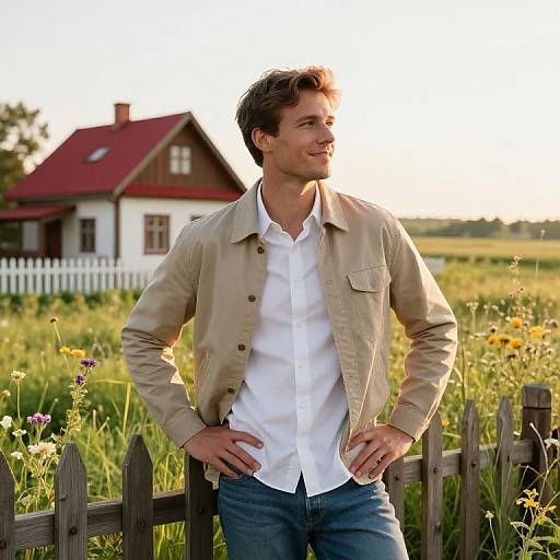 Sunlit Rustic Scene with Relaxed Man