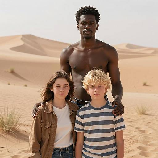 Three People Standing in Desert Sand Dunes