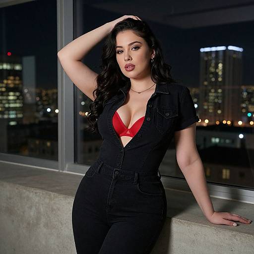 Seductive Curvy Woman in Night Office