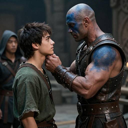 Medieval Confrontation Between Warrior and Youth