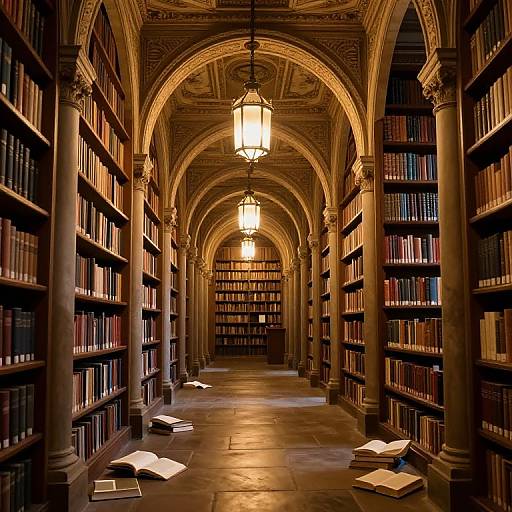 Grand Library Corridor with Majestic Arches