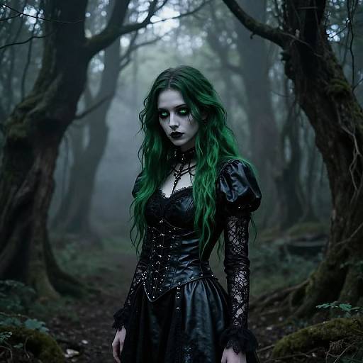 Green-Haired Goth Girl in Forest