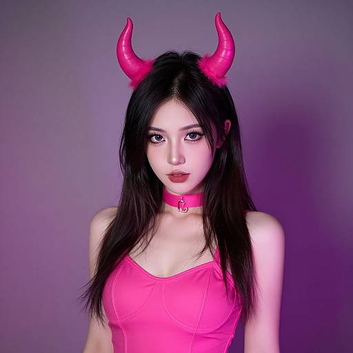Woman in Pink Devil Costume