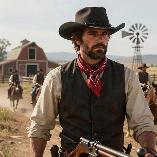 Confident Cowboy Gunslinger on Ranch