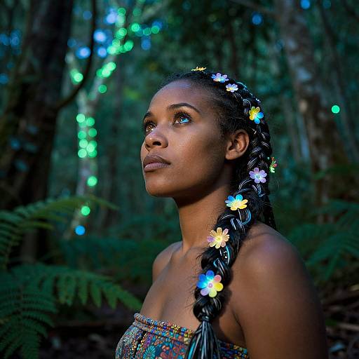 Serene Aboriginal Woman in Bioluminescent Forest
