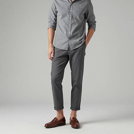 Man in Gray Casual Outfit with Brown Loafers