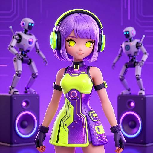 Futuristic Cyberpunk Girl with Neon Circuitry