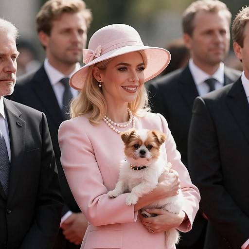 Elegant Woman with Dog in Sunlit Scene