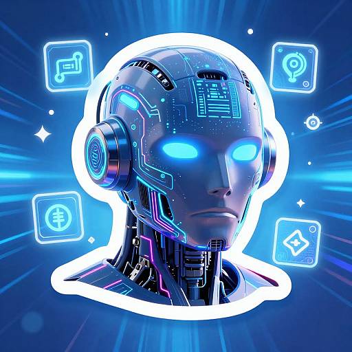 Futuristic Cyberpunk Robot Head Sticker