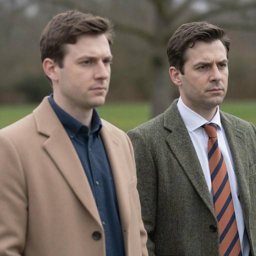 Outdoor Portrait of Two Serious Men