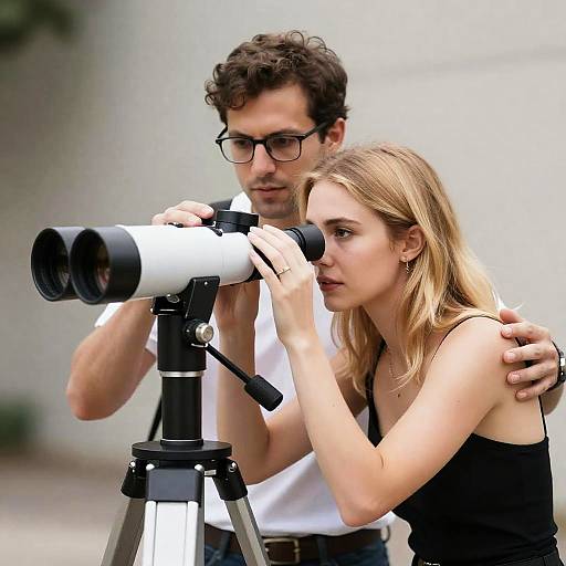 Couple Stargazing with Telescope