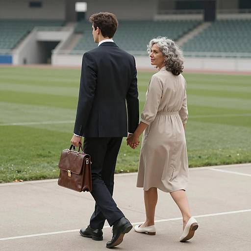 Couple Strolling from Stadium Together