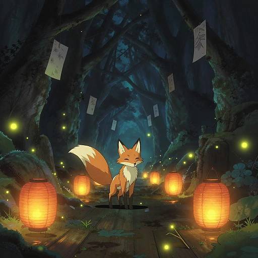 Ethereal Fox Spirit in Glowing Cavern
