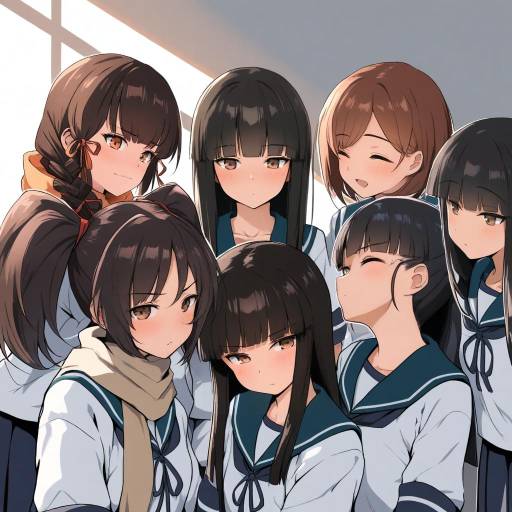School Girls in Serafuku Attire