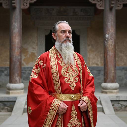 Regal Elder in Ornate Red Robe
