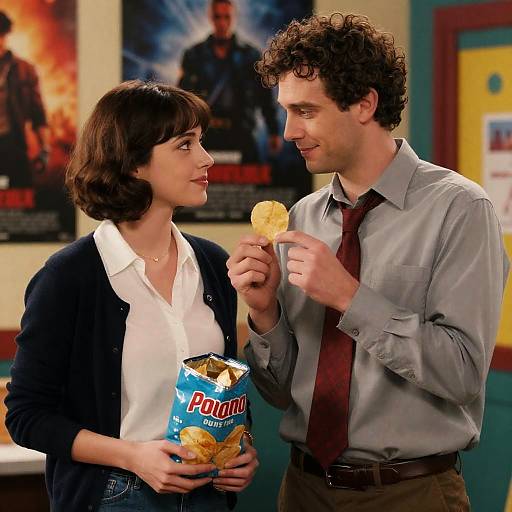 Couple Sharing Chips Indoors