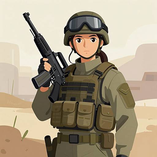 Vector Art Female Soldier in Desert